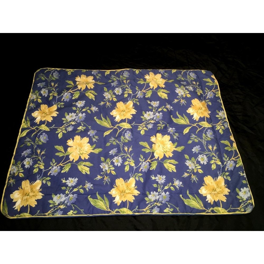 Laura Ashley Emily Rose Pillow Sham Quilted Blue Yellow Green Floral Cottage